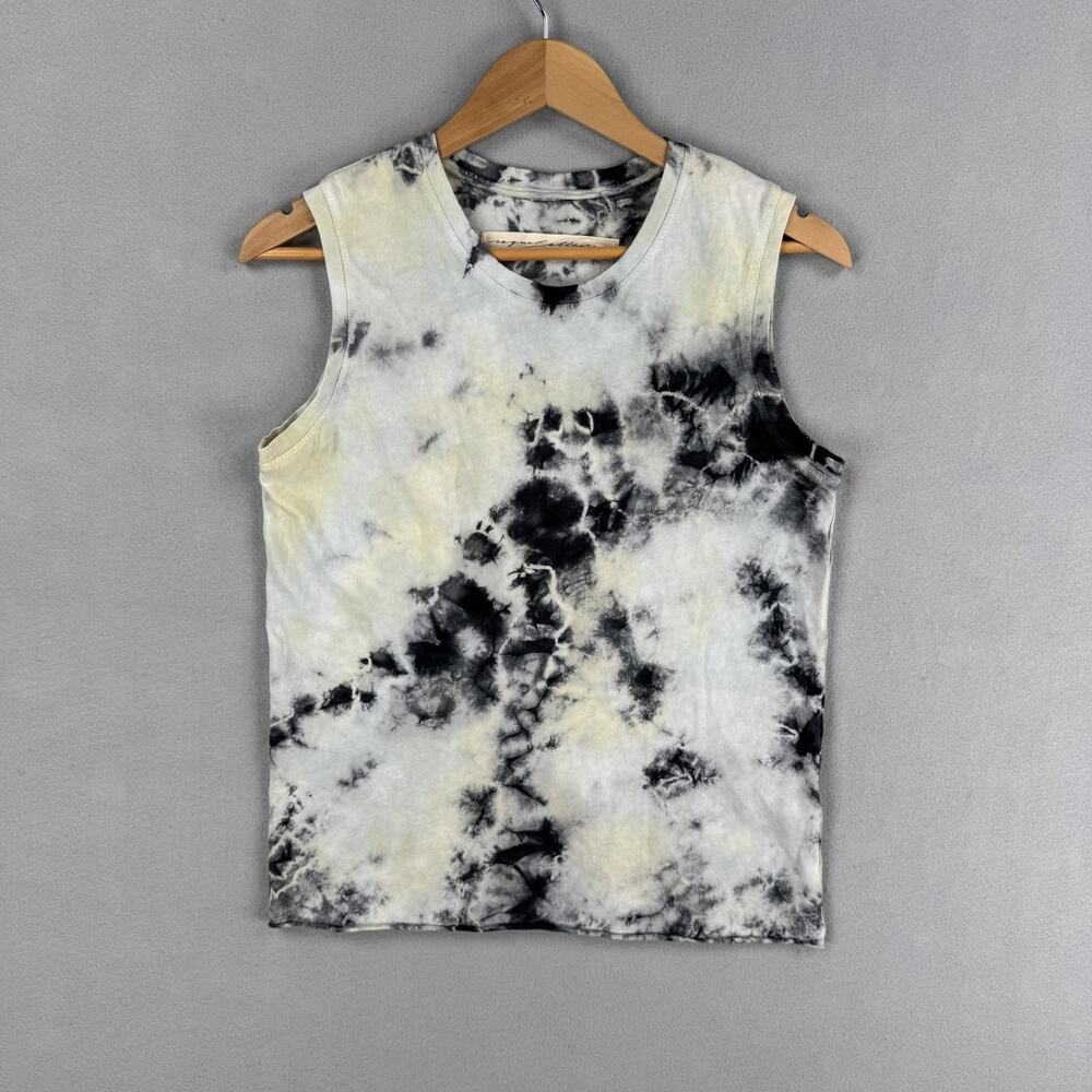 Raquel Allegra Tank Top Womens Size 1 Black White Tie Dye Cotton USA Sleeveless